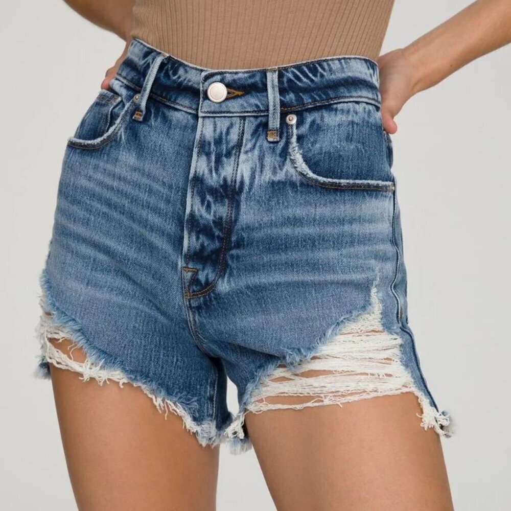 Good American Bombshell Distressed Denim Shorts Size 29/8 - Picture 12 of 12
